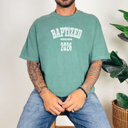 Baptized 2026 T-Shirt worn by a man, showcasing its comfort and style, perfect for celebrating baptism.
