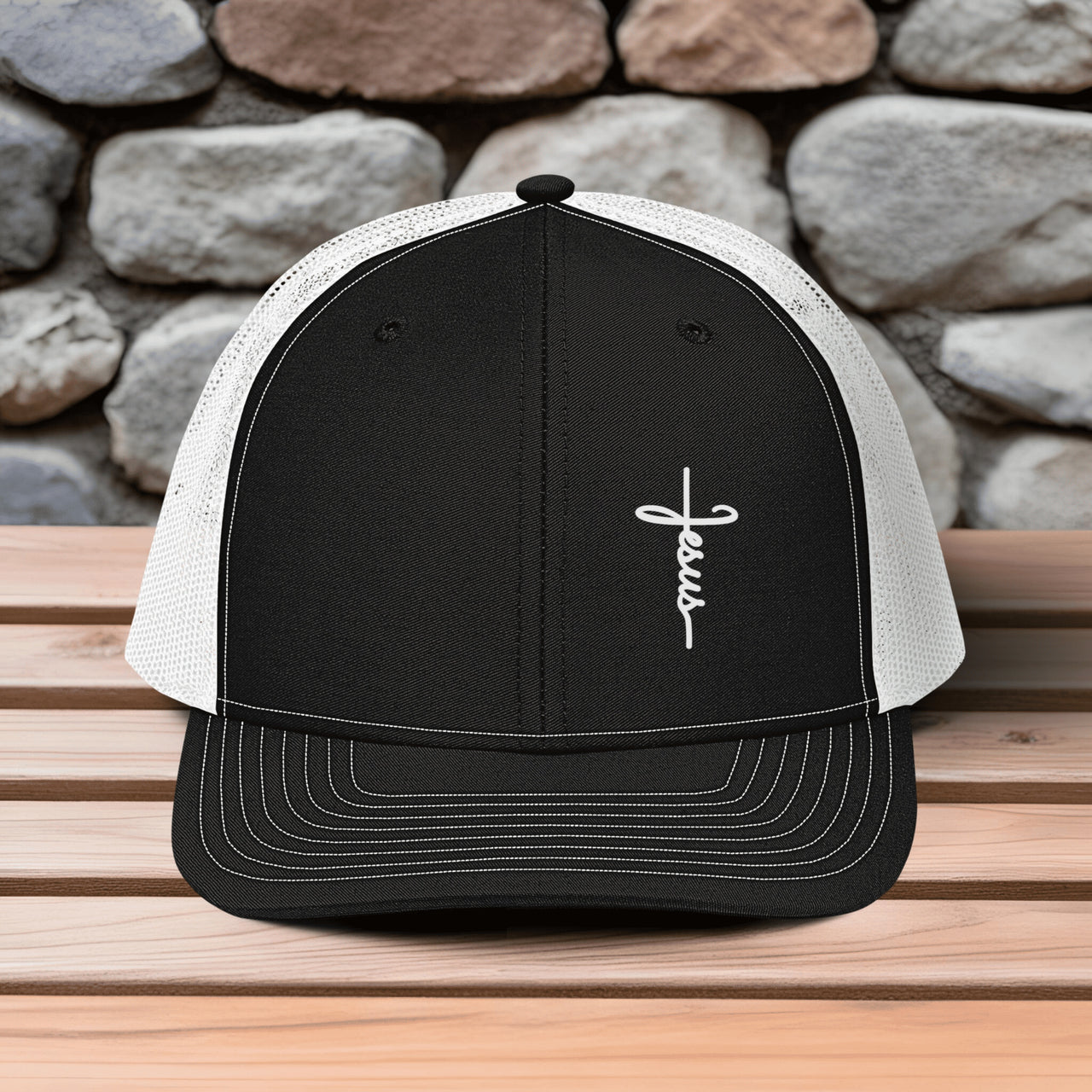 Jesus Cross Embroidered Snapback Trucker Hat