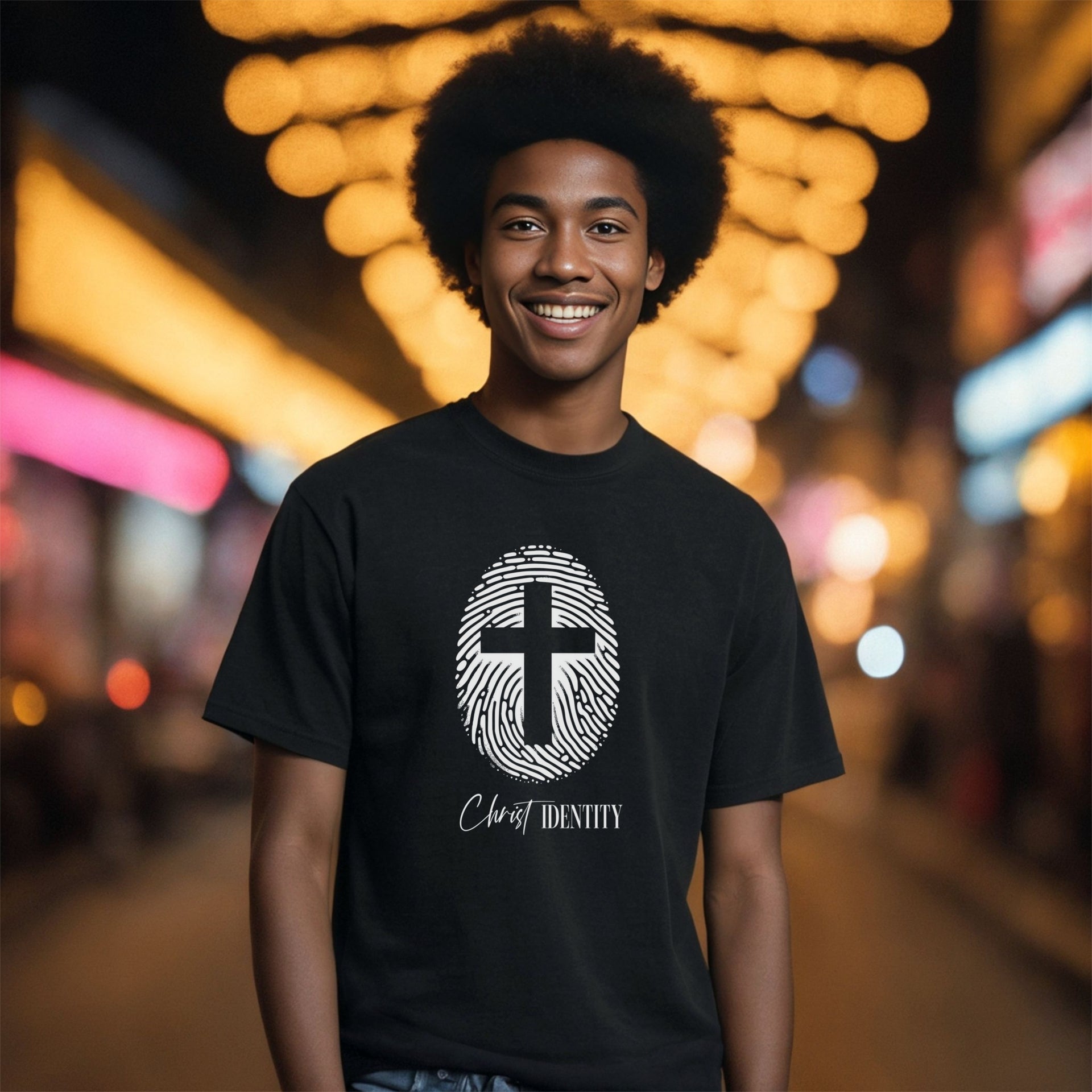Cross Fingerprint Identity Unisex T-shirt featuring a bold fingerprint cross graphic on a black t-shirt.