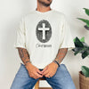 Cross Fingerprint Identity Unisex T-shirt featuring a bold fingerprint cross graphic on a ivory t-shirt.