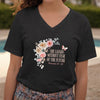 She Laughs Without Fear Of The Future V Neck Tee featuring floral design and Proverbs 31:25.