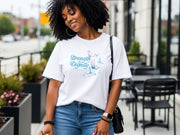 Strength And Dignity Proverbs 31 25 Butterfly T Shirt worn by a woman outdoors, showcasing a butterfly graphic.
