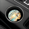Journey With Jesus Adventure Awaits Car Coaster in a car cup holder with a beach theme design.