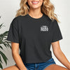 This Mama Prays Christian Crop Tee for Moms, black cropped t-shirt with bold text, perfect for casual faith-filled style.