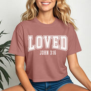 Loved John 3 16 Crop Tee featuring a trendy design and soft fabric, perfect for casual wear.