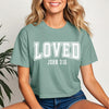Loved John 3 16 Crop Tee in a trendy sage color, perfect for casual wear and sharing a message of love and faith.