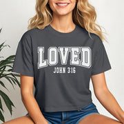 Loved John 3 16 Crop Tee featuring trendy design and soft fabric, ideal for casual wear.