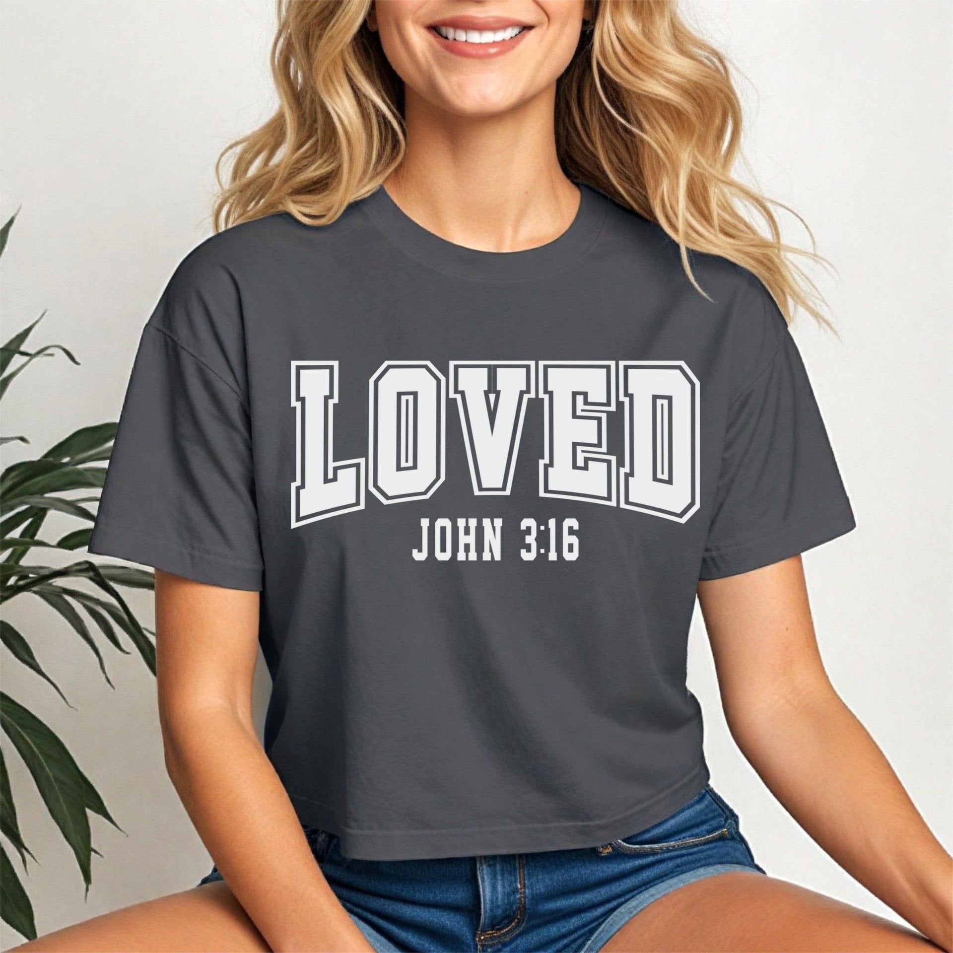 Loved John 3 16 Crop Tee featuring trendy design and soft fabric, ideal for casual wear.