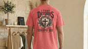 I Fight Demons Armor Of God Ephesians 6-11 Comfort Colors T Shirt back design featuring a cross and bold text.