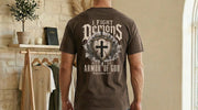 I Fight Demons Armor Of God Ephesians 6-11 Comfort Colors T Shirt displayed on a model, emphasizing its spiritual message.