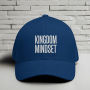 Kingdom Mindset Embroidered Flexfit Hat with bold lettering on a navy background.