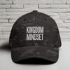 Front view of Kingdom Mindset Embroidered Flexfit Hat showcasing a stylish design on a dark background.