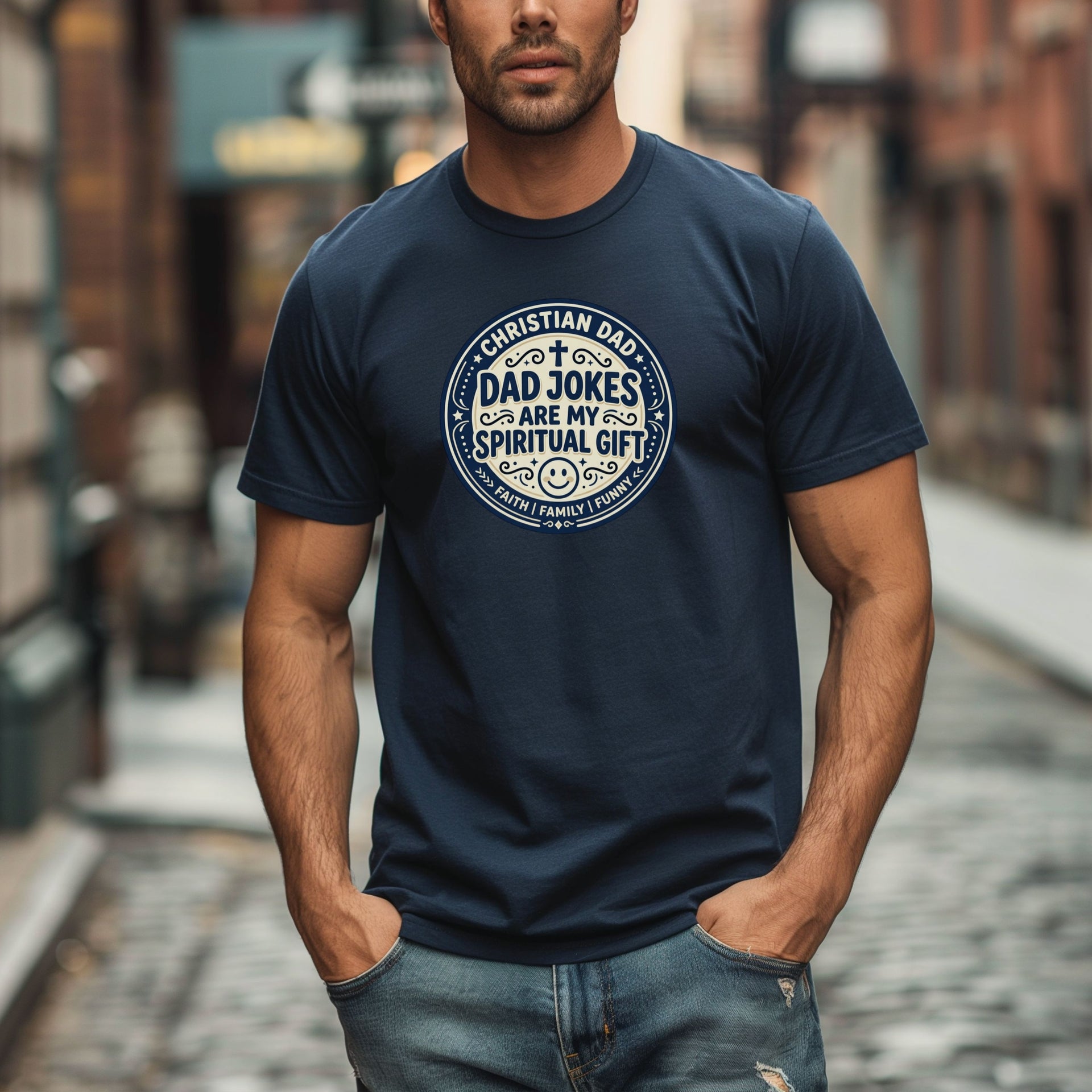 Christian Dad Jokes T Shirt featuring a humorous design for dads who love faith and laughter.