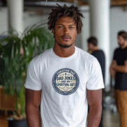 Christian Dad Jokes T Shirt featuring a humorous design worn by a man with a stylish hairstyle.