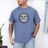 Man wearing a Christian Dad Jokes T Shirt with a humorous print, showcasing faith and fun.