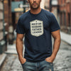Man Of God Husband Father Leader T Shirt worn by man in urban setting, showcasing faith-based design and strong leadership theme.