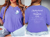Motherhood Is Kingdom Work T Shirt in purple featuring a mom and child silhouette and inspiring quote on the back.