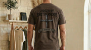 Forged By Brotherhood Cross T Shirt showcasing strong design, perfect for Christian brotherhood apparel, emphasizing faith and fellowship.
