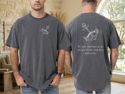 Hebrews 6:19 anchor scripture shirt displayed on a model, featuring anchor design and scripture text on back.