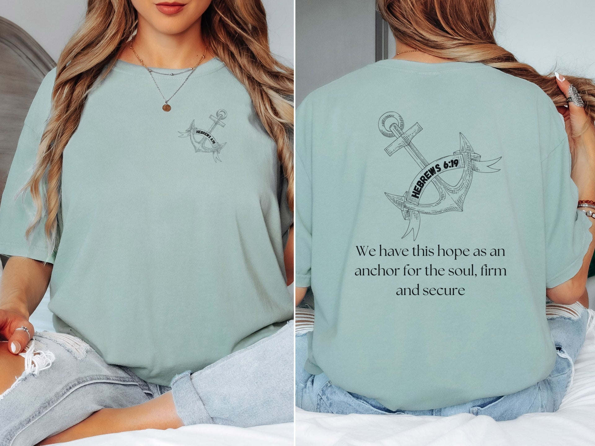 Hebrews 6:19 anchor scripture shirt featuring anchor illustration and scripture text, unisex design in soft fabric.