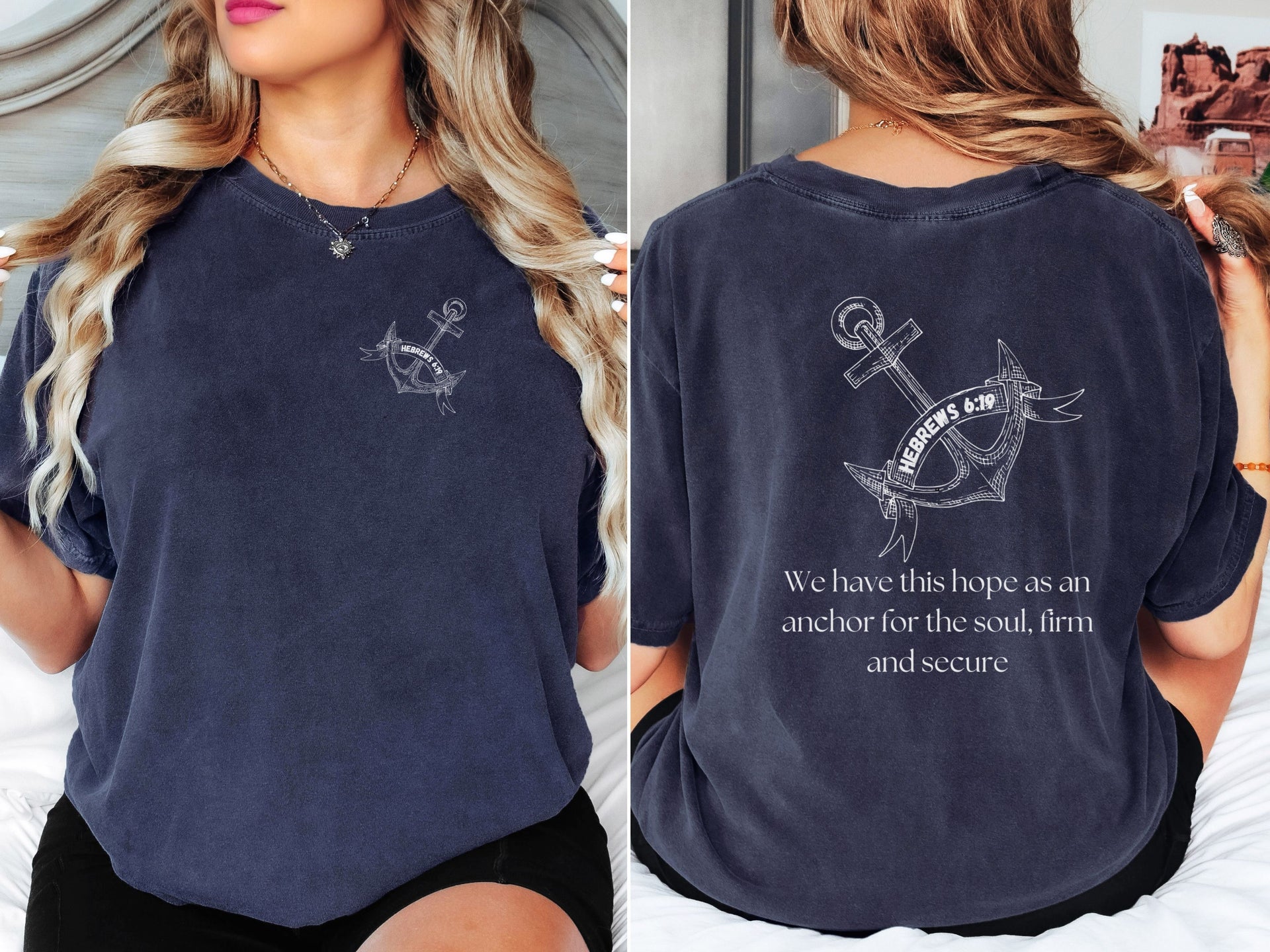 Hebrews 6:19 anchor scripture shirt featuring anchor illustration and motivational Bible verse text
