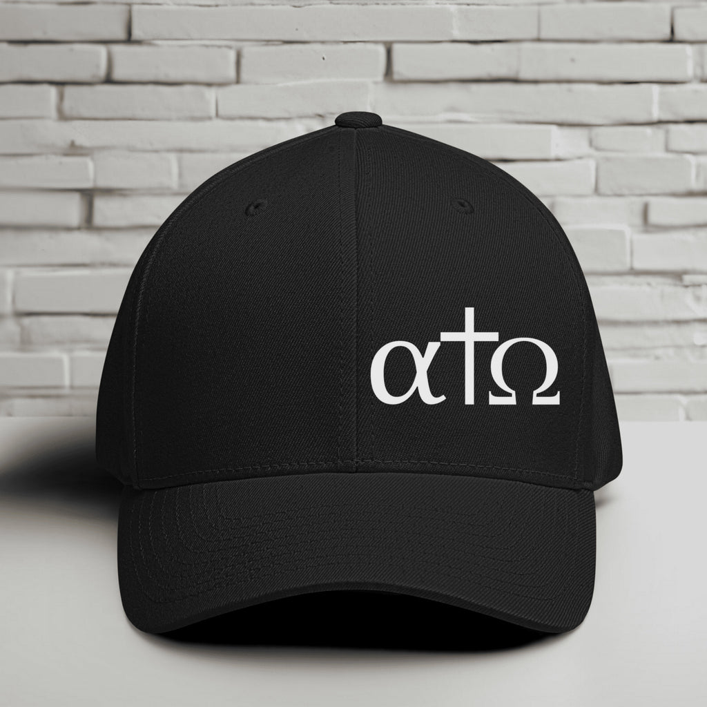 Alpha Omega Cross White Embroidered Flexfit Hat