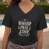 Worship Pray Love V Neck Tee