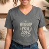 Worship Pray Love V Neck Tee