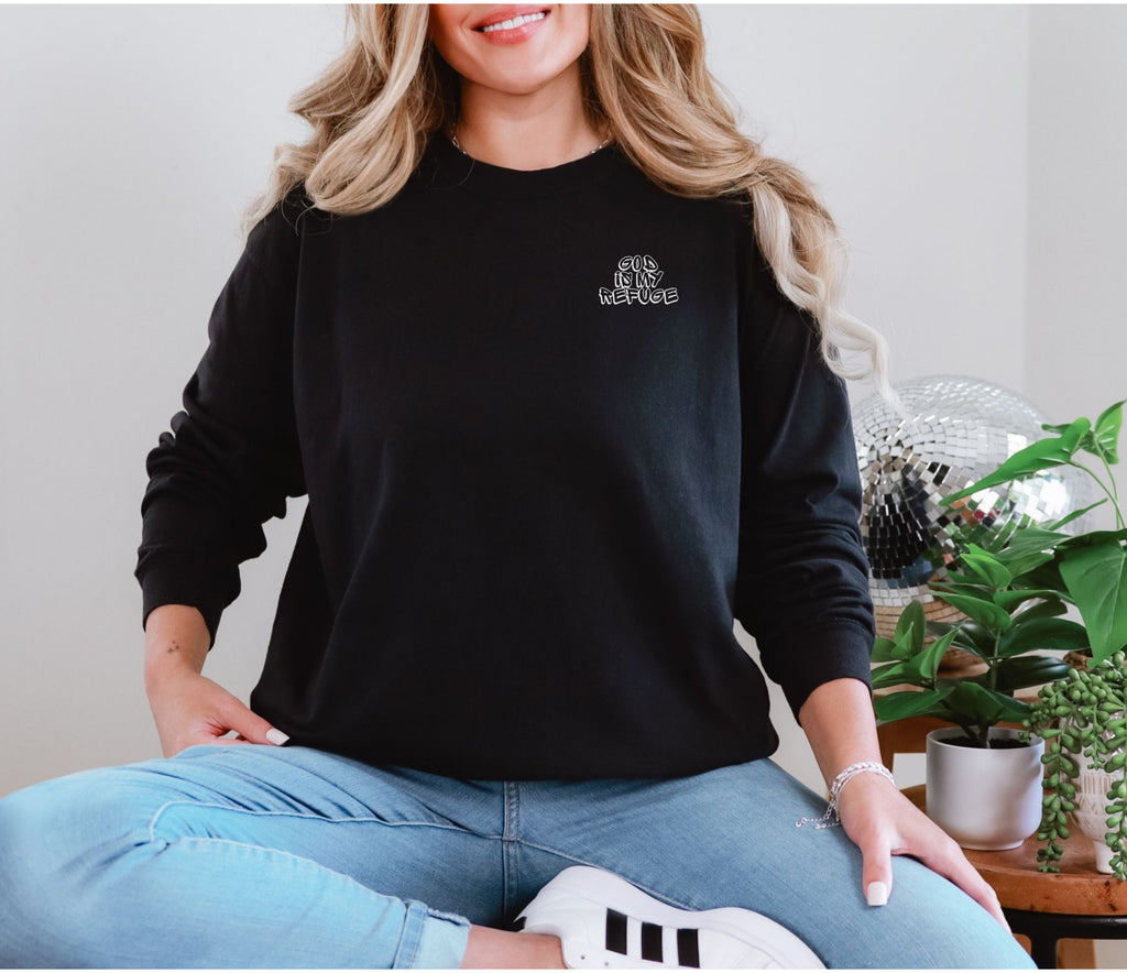 God is My Refuge, Front, Long Sleeve Comfort Colors T-Shirt