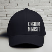 Flexfit Kingdom Mindset hat in dark navy with white embroidery on a structured cap, ideal for casual wear.