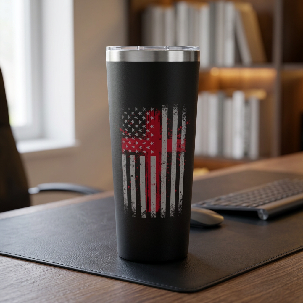 Flag With Cross 22oz Copper Vacuum Insulated Tumbler