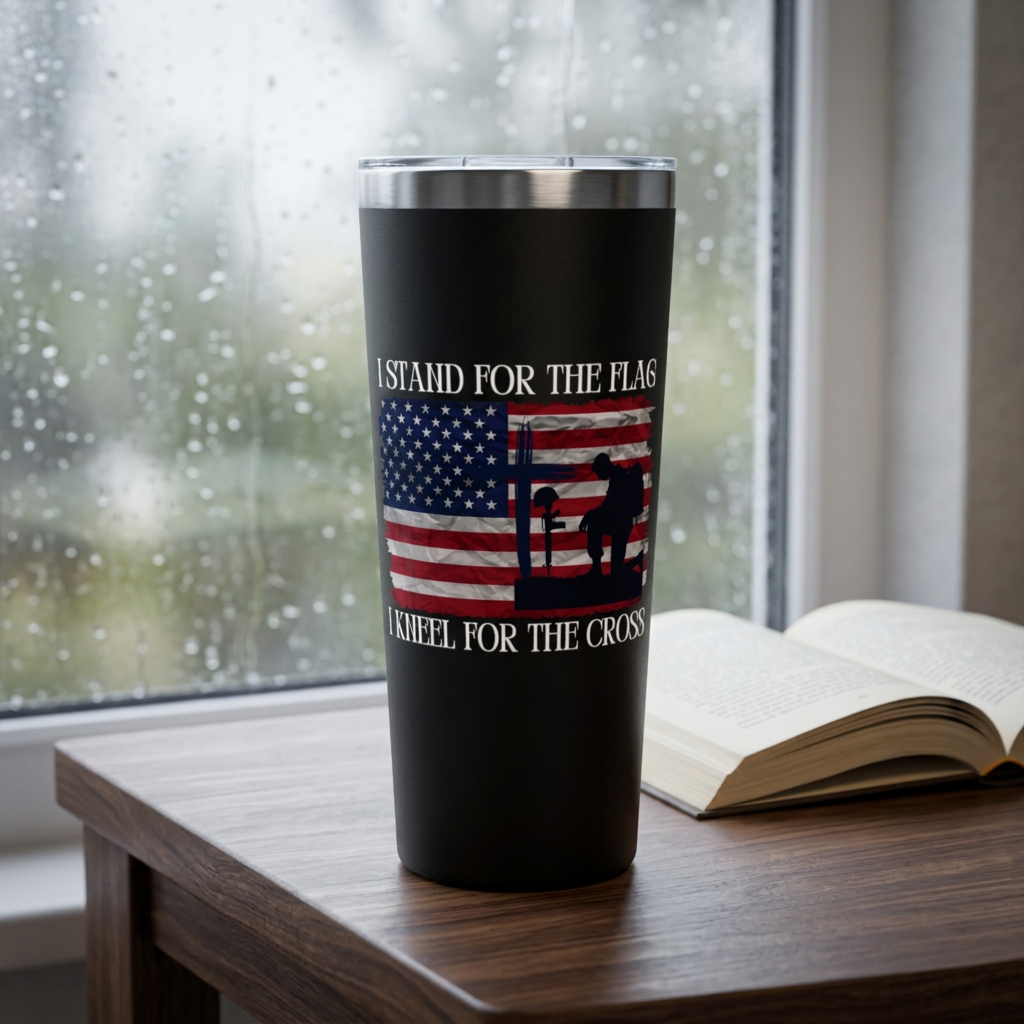 I Stand For The Flag,  I Kneel For The Cross 22oz Stainless Steel Copper Vacuum Insulated Travel Mug