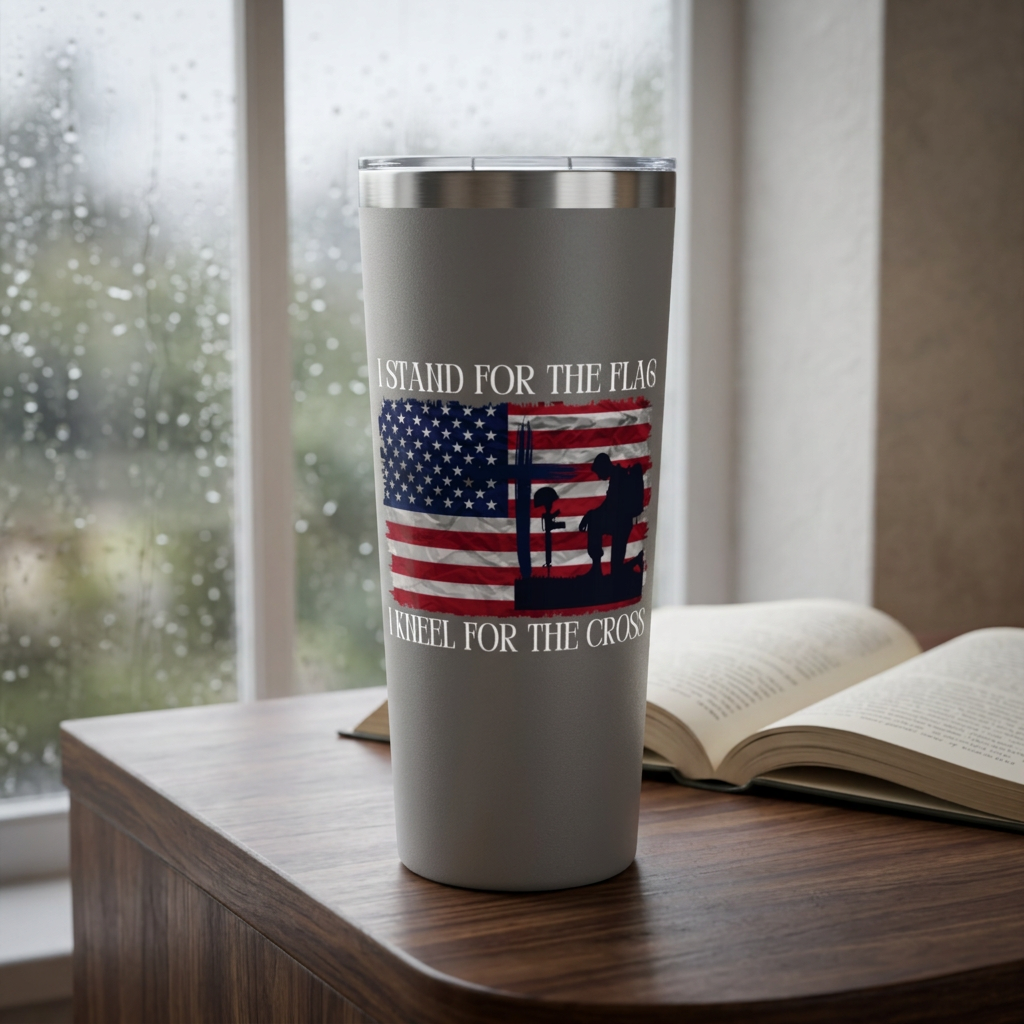 I Stand For The Flag,  I Kneel For The Cross 22oz Stainless Steel Copper Vacuum Insulated Travel Mug