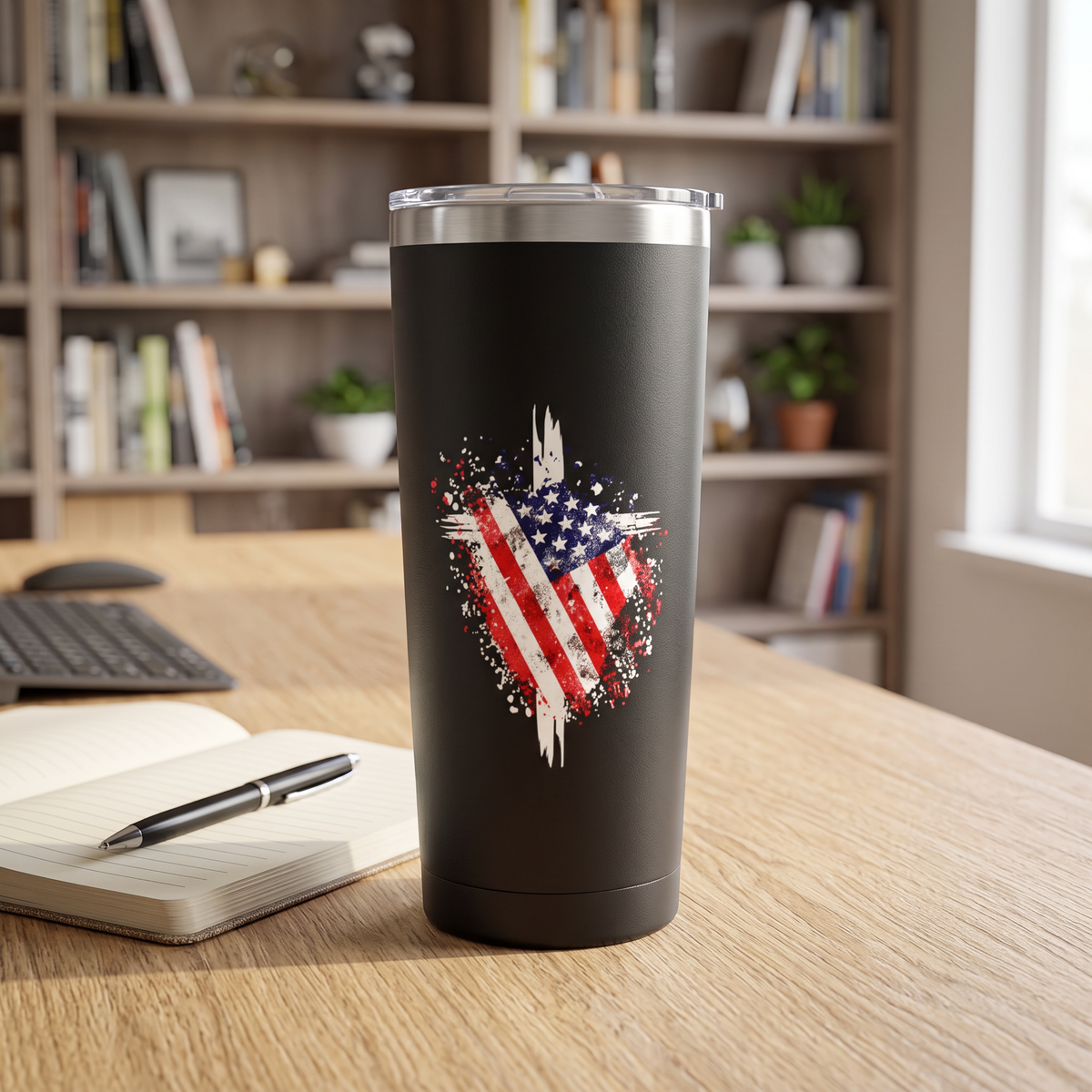 Flag Wrapped Cross Stainless Steel Tumbler, Patriotic Cup, 22oz Insulated Mug, Christian Coffee Travel Flask, Religious Gift