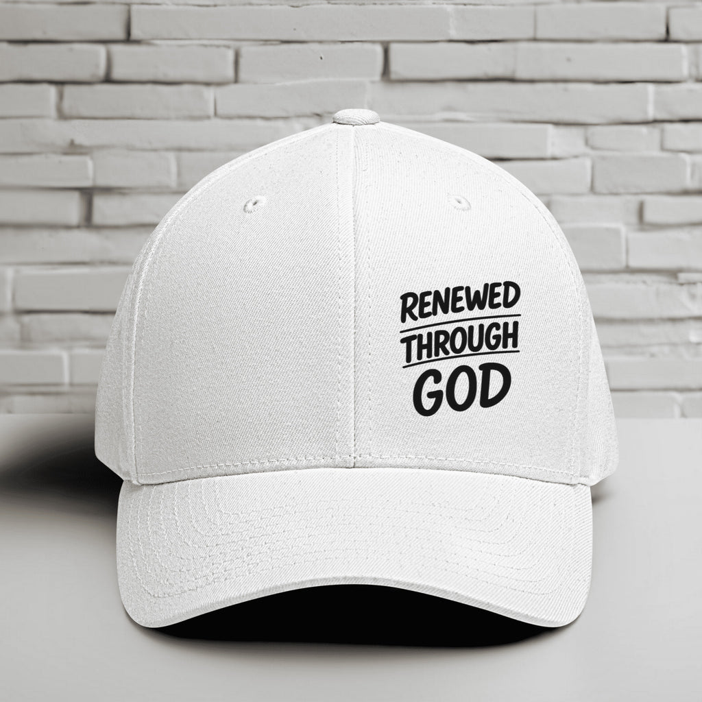 Renewed Through God Embroidered Flexfit Hat - Black Embroidery