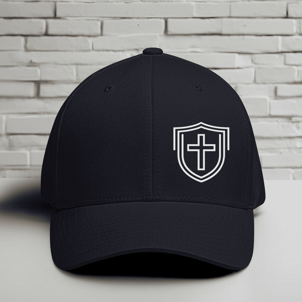 Shield Cross Embroidered Flexfit Hat-White Embroidery