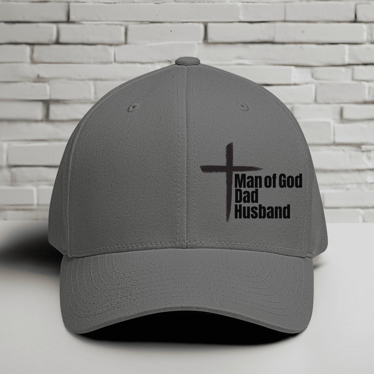 Man of God, Dad, Husband Embroidered Flexfit Hat - Black Embroidery