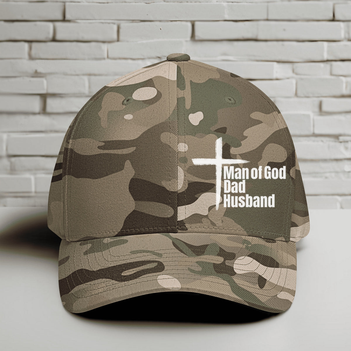 Man of God Dad Husband White Embroidery Flexfit Hat