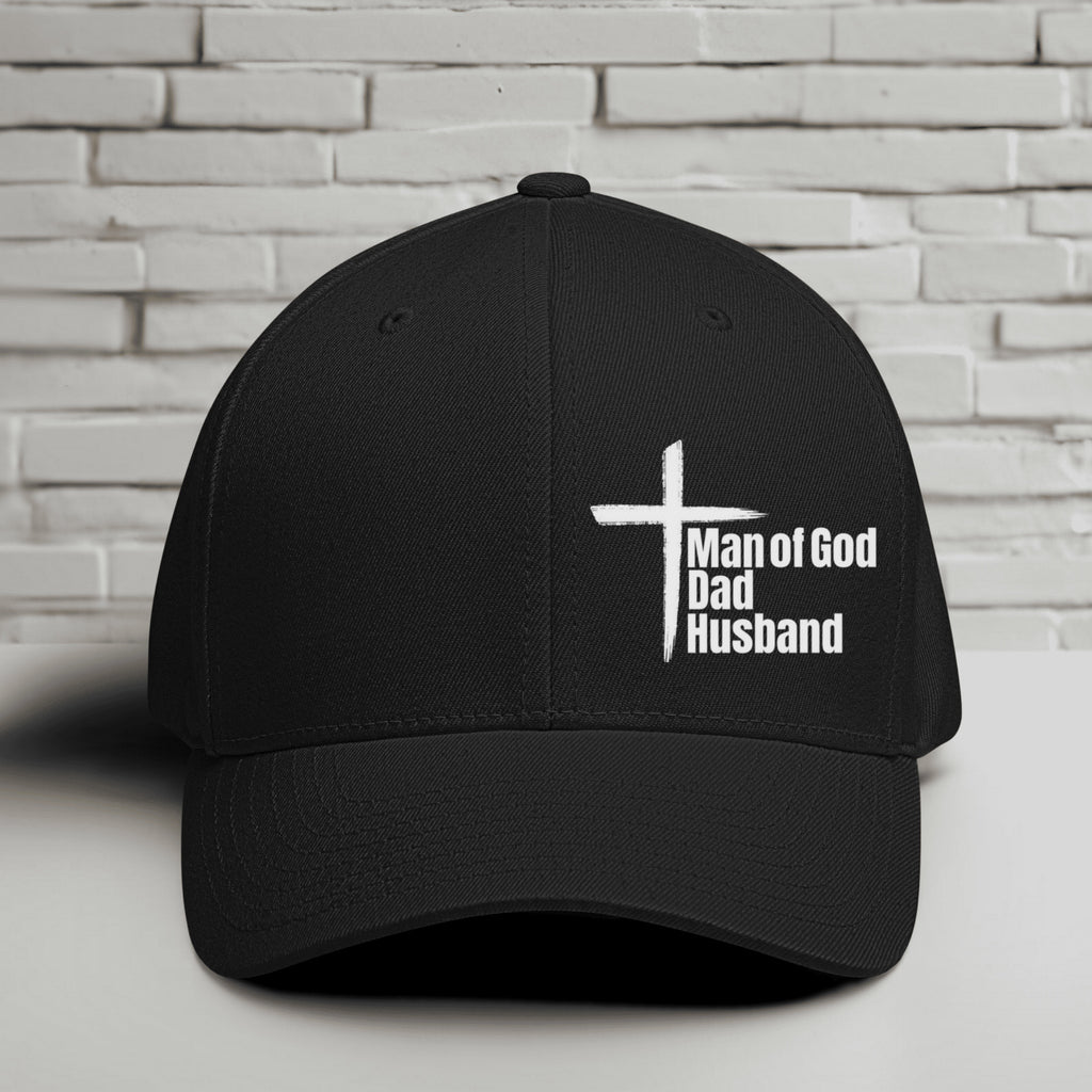 Man of God Dad Husband White Embroidery Flexfit Hat