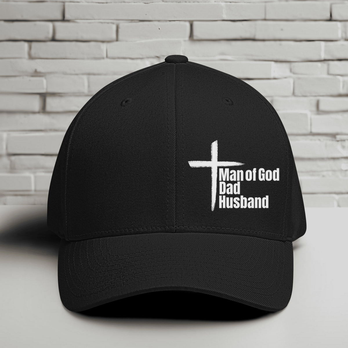 Man of God Dad Husband White Embroidery Flexfit Hat
