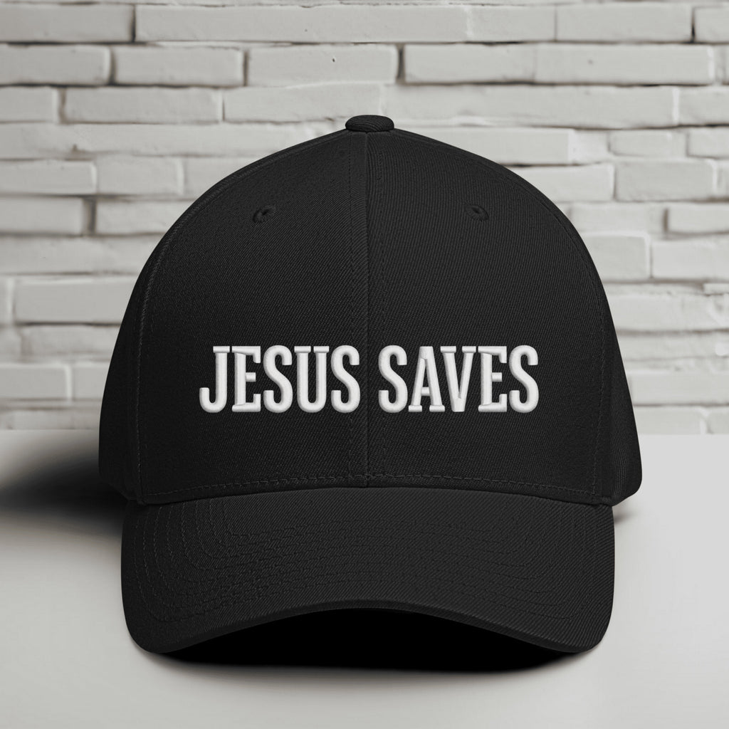 Jesus Saves White Embroidery Flexfit Hat