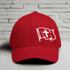 Waving Flag With Cross White Embroidery Flexfit Hat