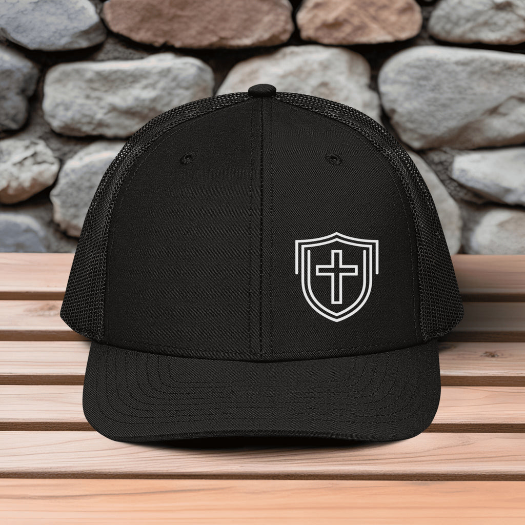 Shield Cross Embroidered Richardson Snapback Trucker Hat