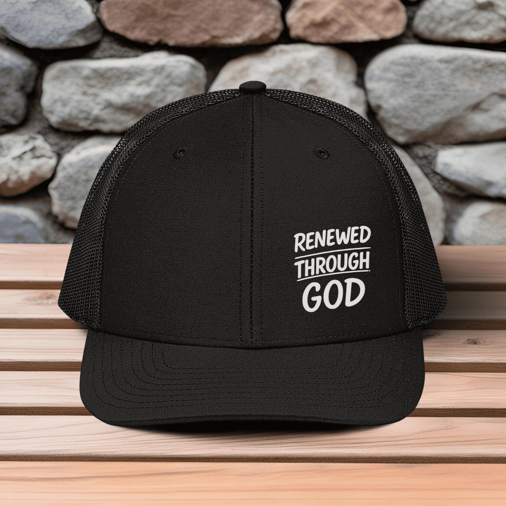 Renewed Through God Embroidered Snapback Trucker Hat