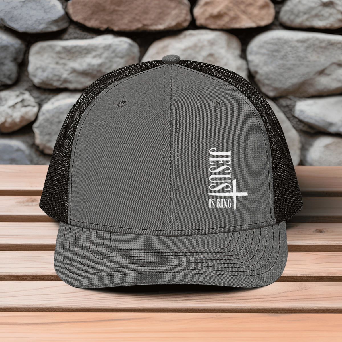 Jesus Is King Embroidered Snapback Trucker Hat