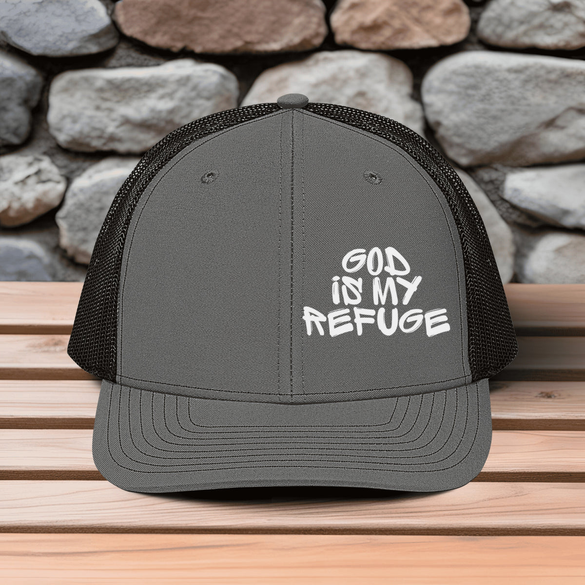 God Is My Refuge Embroidered Snapback Trucker Hat