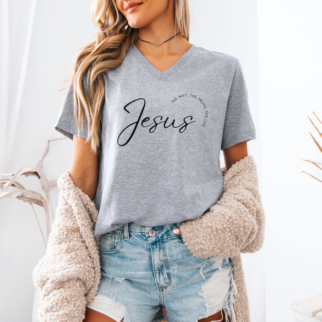 Jesus - The Way, The Truth, The Life Short Sleeve V-Neck T-Shirt