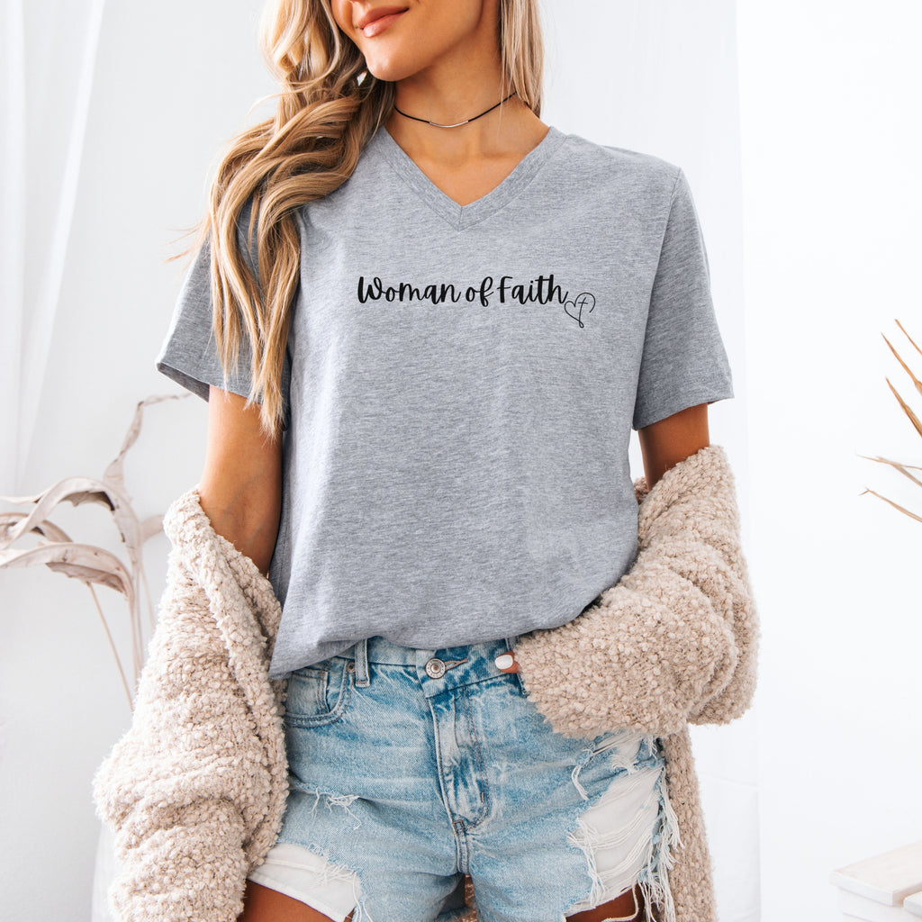 Woman Of Faith V Neck Tee