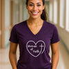Woman Of Faith Heart Cross V Neck Tee