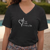 Wife, Mother, Woman Of Faith Cross Heart Scripture V Neck Tee